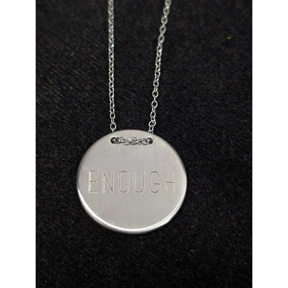 Keep Collective ENOUGH Silver Tone Brushed Round Disc Necklace 20 in Inspiration - Picture 3 of 11